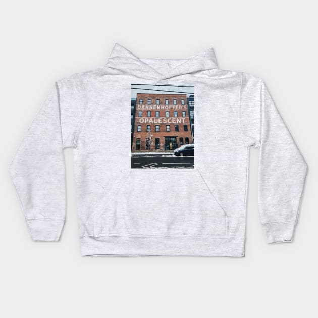 "Dannenhoffer's Opalescent" former factory building Kids Hoodie by offdutyplaces